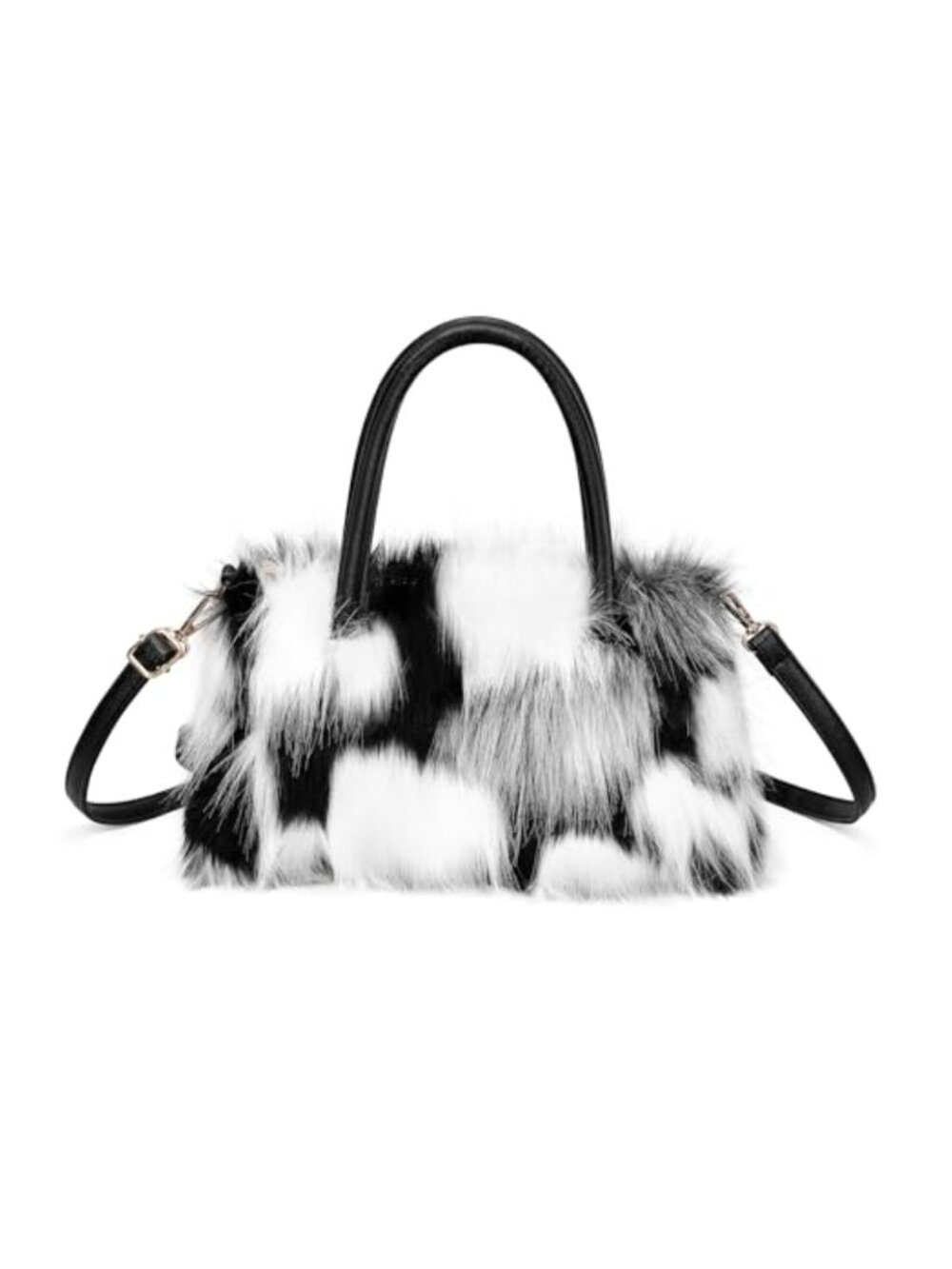 Faux Fur Furry Tote Bag with Faux Leather Trim Convertible Crossbody